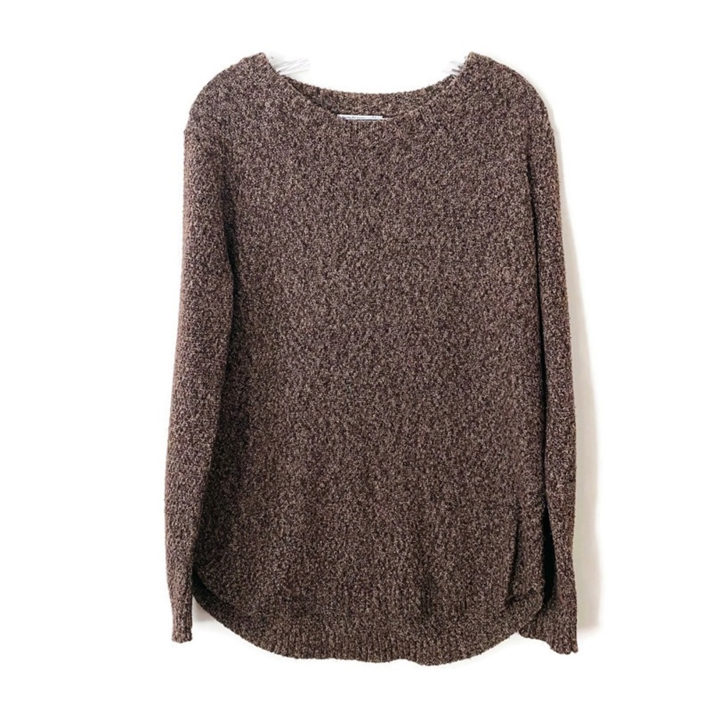 Pink Clover Long Sleeved Crew Neck Curved Hem Chunky Brown Sweater size XL